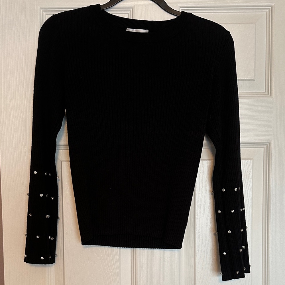 Elegant Black Rhinestone Women's Top